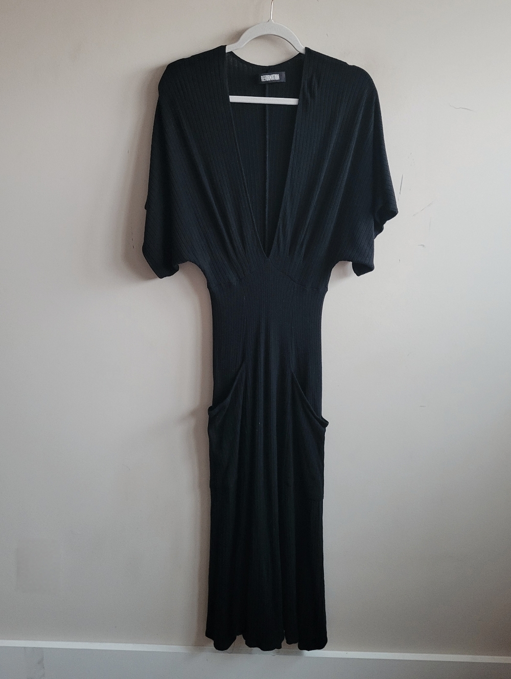 Reformation Flutter Sleeve Deep V Midi Dress